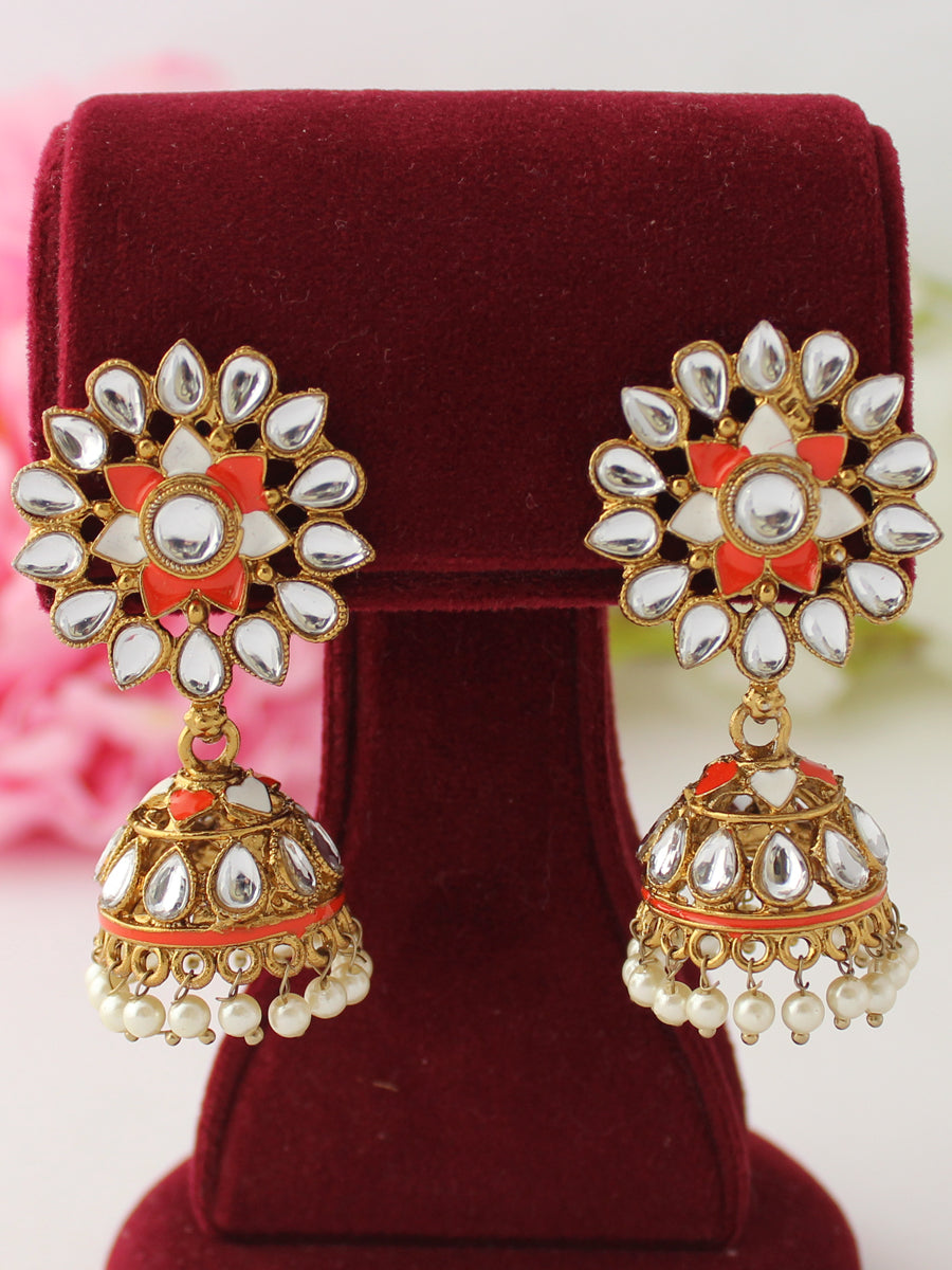 Damini Jhumki Earrings-Orange