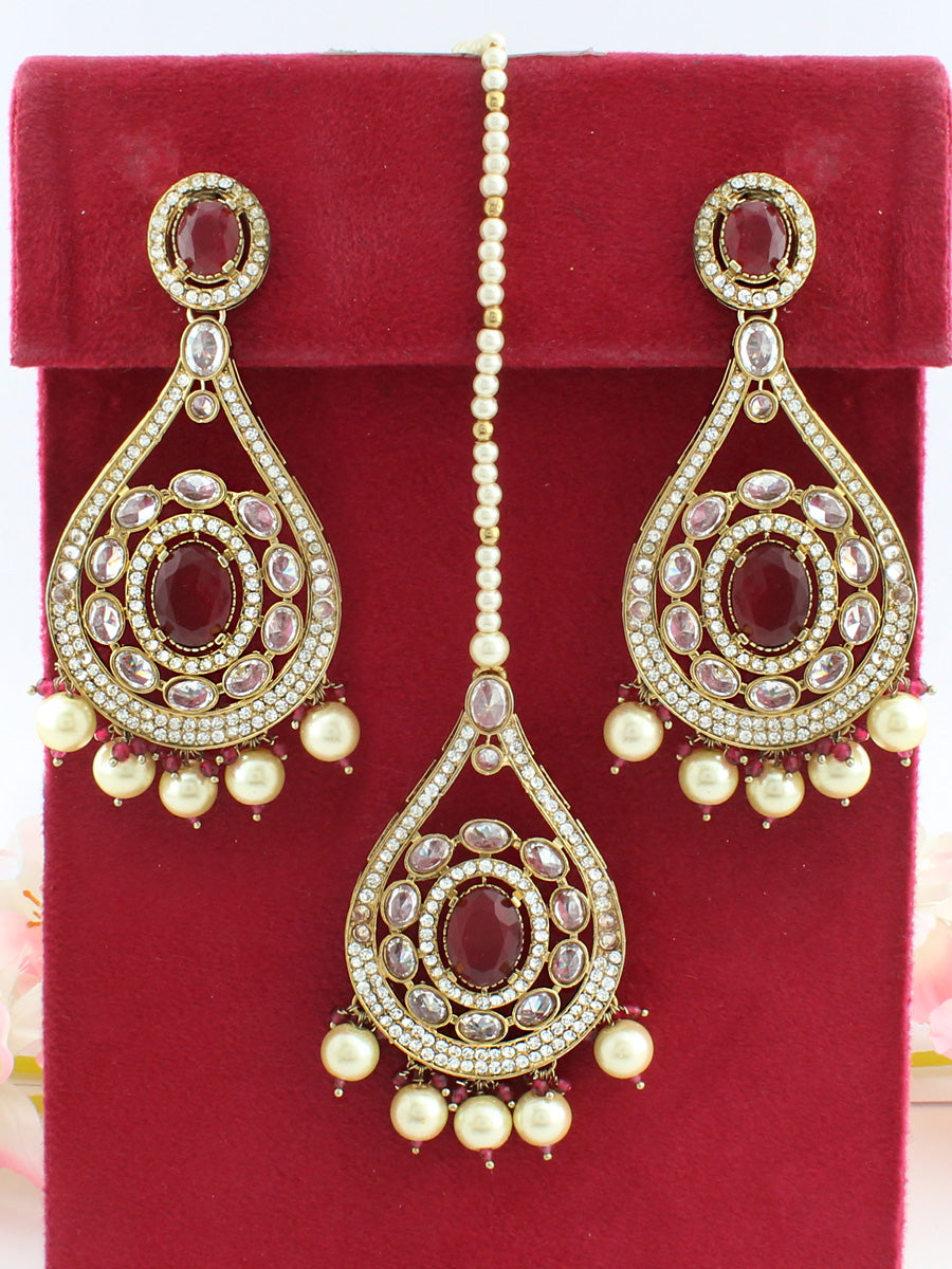 Molisha Earrings & Tikka-Maroon