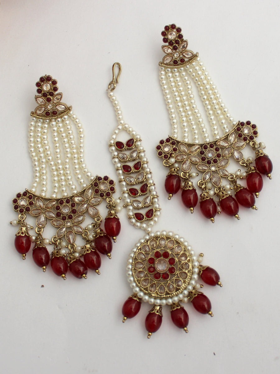 Ankita Earrings & Tikka-Maroon