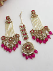 Ankita Earrings & Tikka-Hot pink