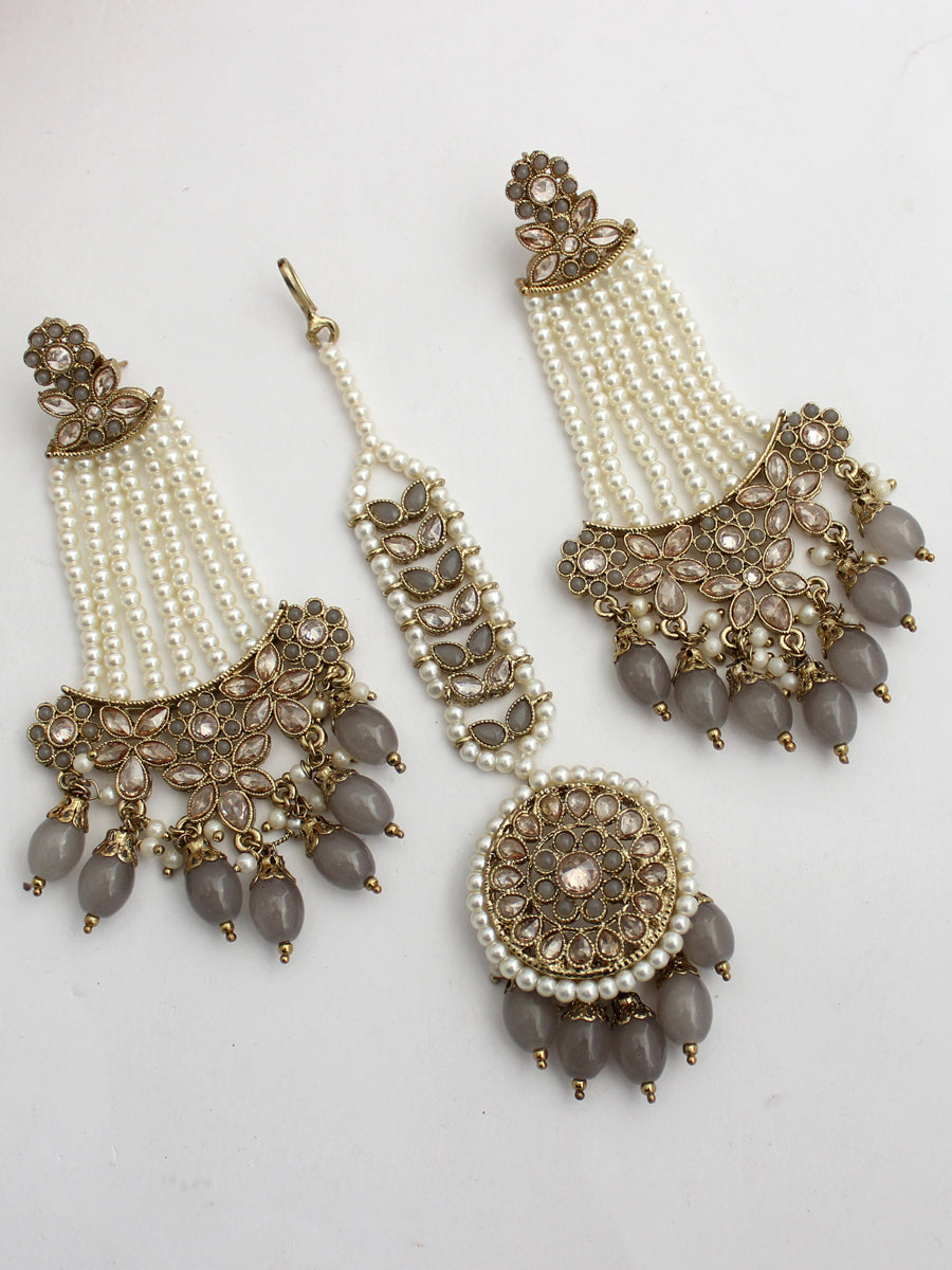 Ankita Earrings & Tikka-Grey