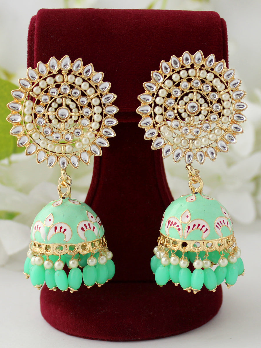 Anjum Jhumki Earrings-Mint Green