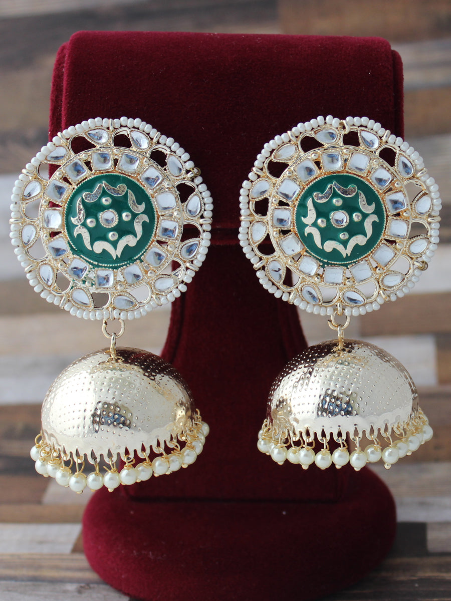 Mehar Jhumki Earrings-Rama Green