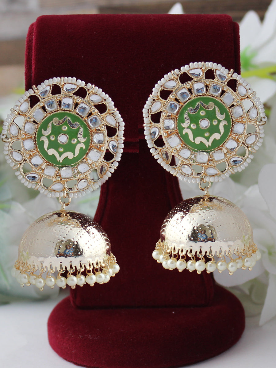 Mehar Jhumki Earrings-Parrot Green
