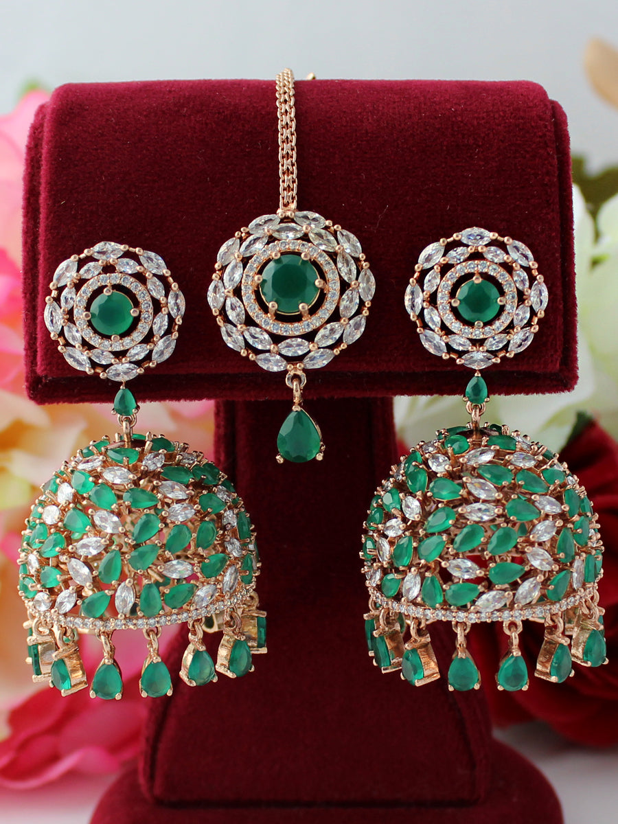 Rashi Earrings & Tikka-Green