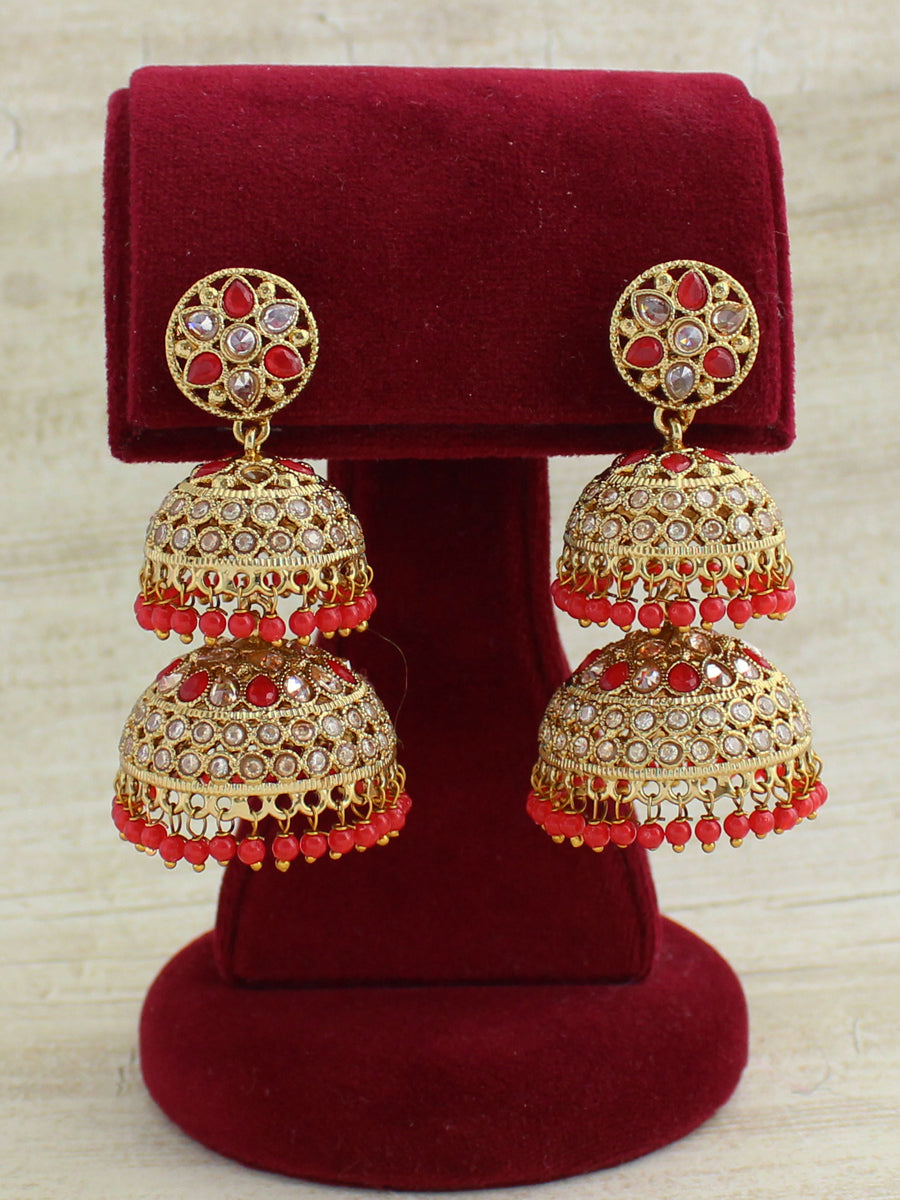 Minal Jhumki Earrings - Red