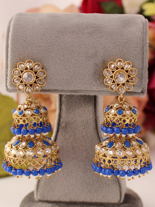 Aleena Jhumki Earrings-Blue