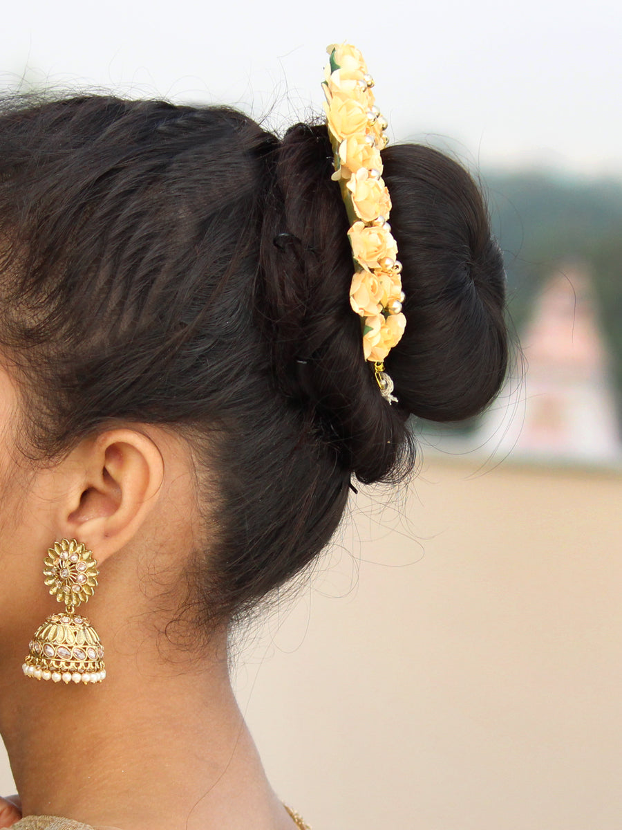 Henna Artificial Flowers Hair Bun Bridal Gajra-Peach