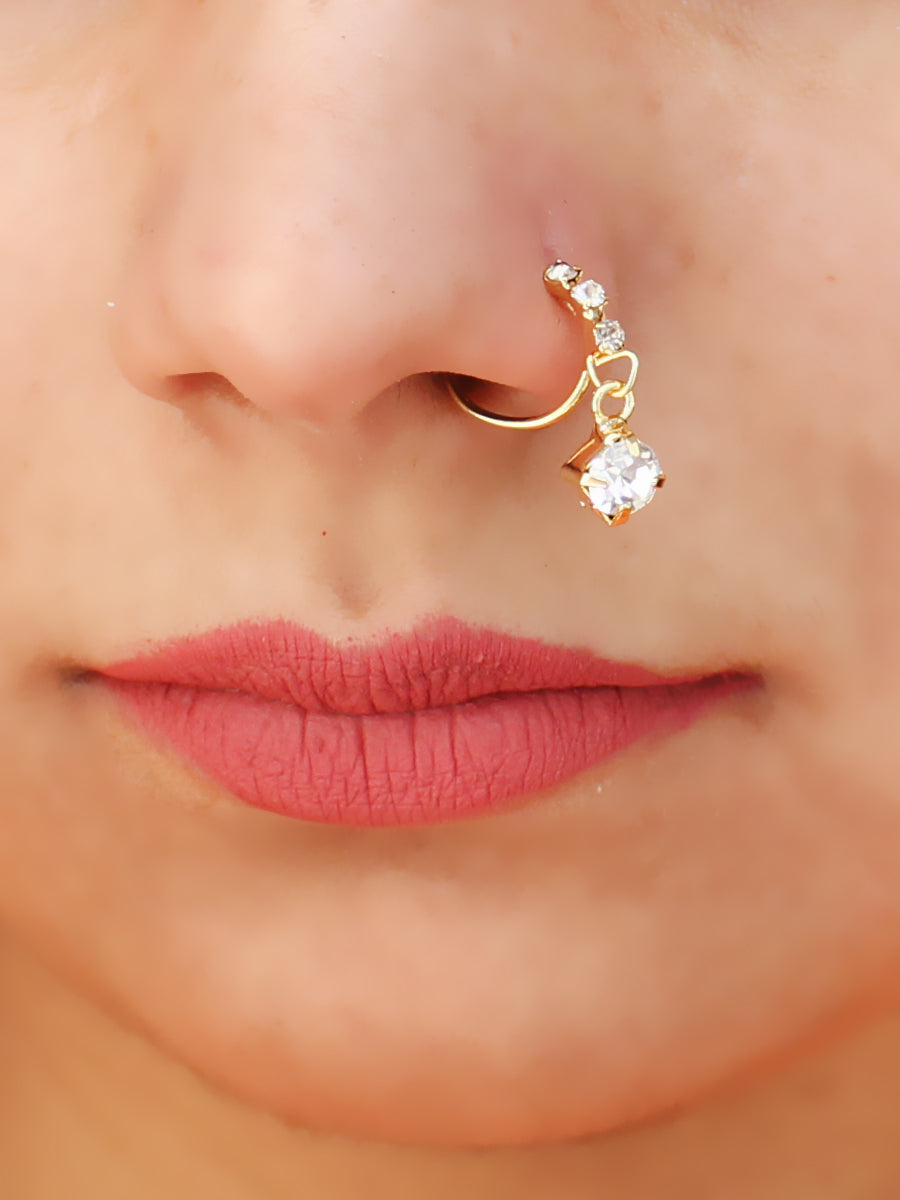 Nose Ring Chain Nath Indian Jewelry Jewellery Gold Plat Pierced Nose R –  Glam Jewelrys