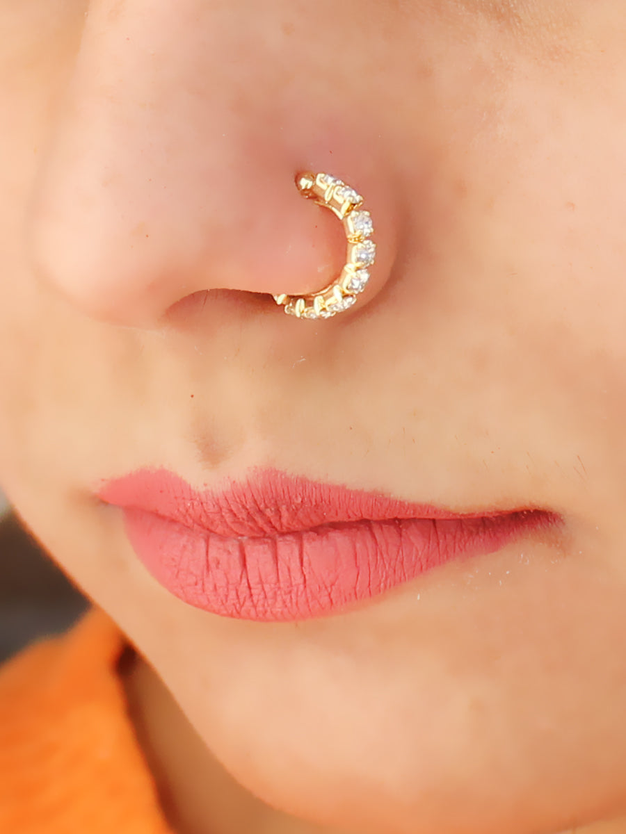 Ceremonial Fancy Nath or Nathni Gold Plated with American diamond nose ring  - SHREEVARAM - 3669316