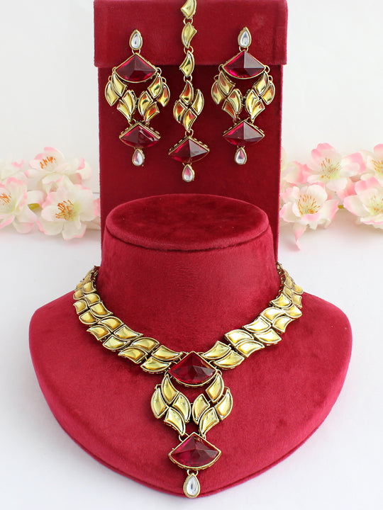 Agrima Necklace Set-Hot Pink