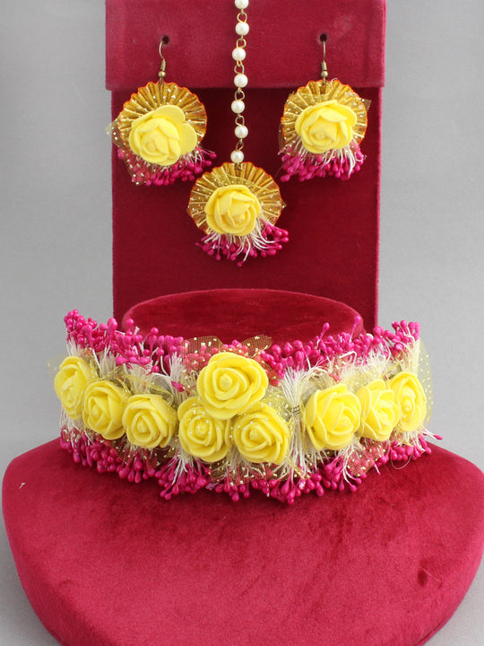 Rozina Floral Necklace Set-yellow