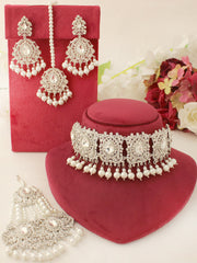 Adhira Choker Necklace Set-Silver