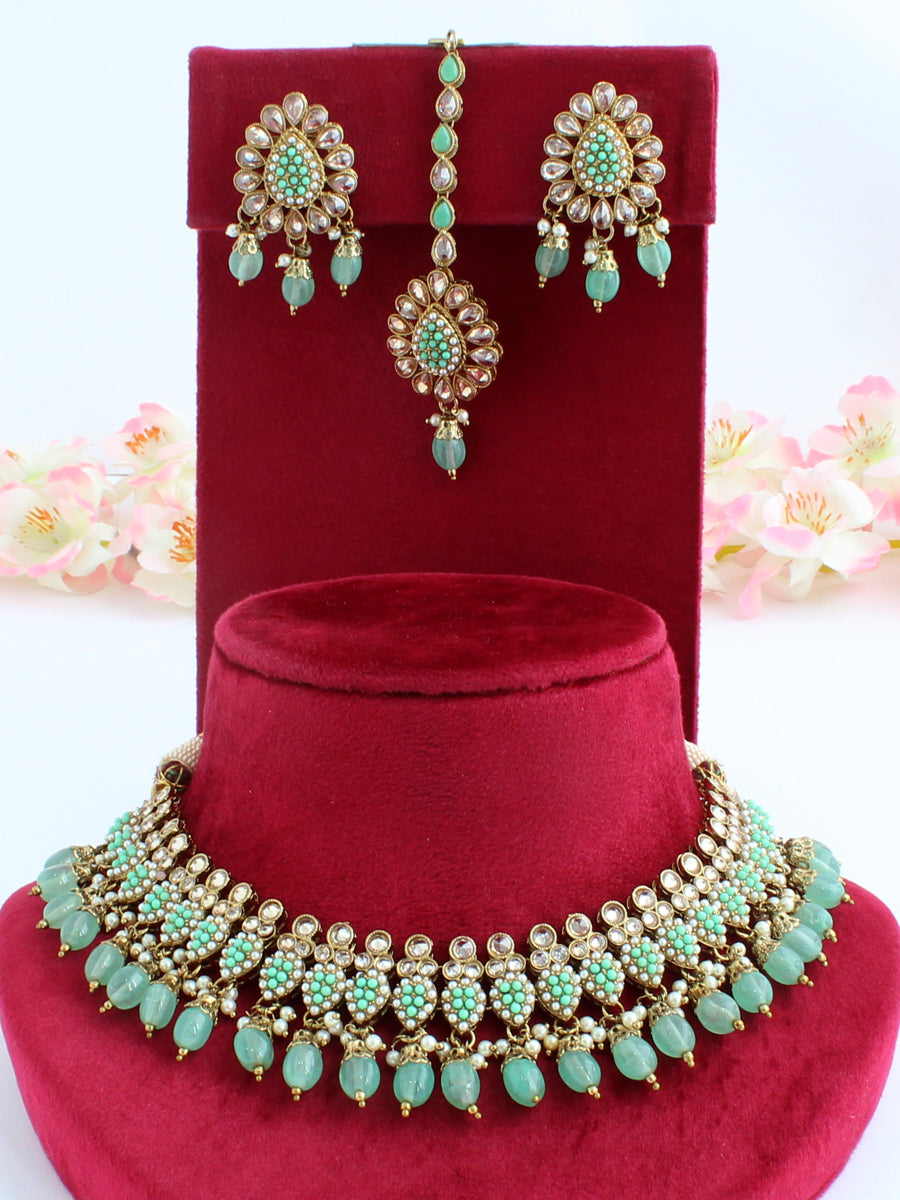 Juhi Necklace Set - Mint Green