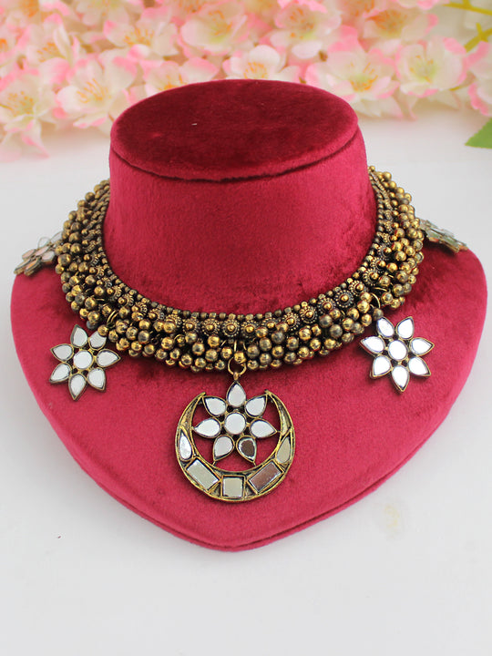 Aaina Choker Necklace-Antique Gold