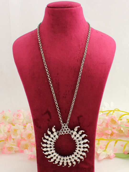 Swarali Long Necklace-Silver