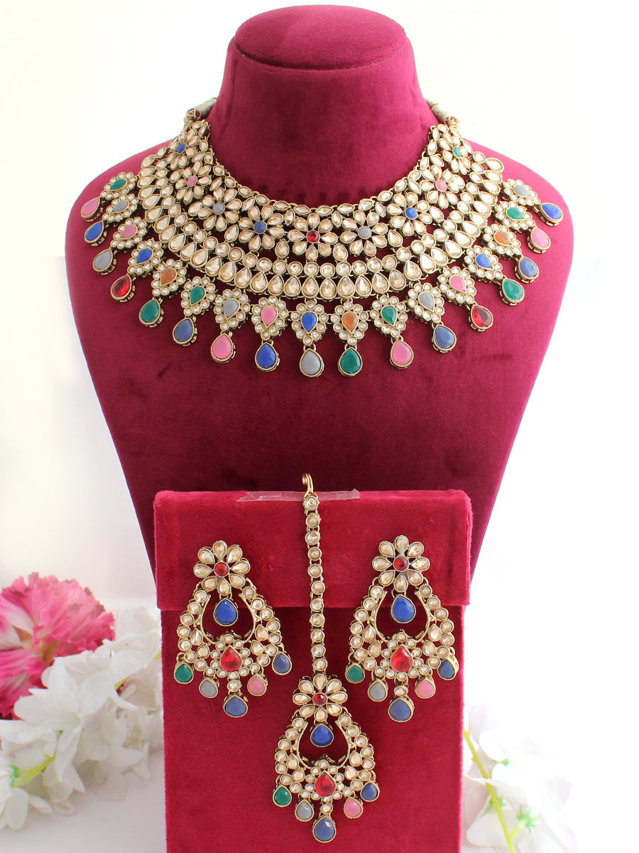 Anupreet Necklace Set-Multicolor