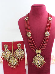 Parinaaz Long Necklace Set-Maroon