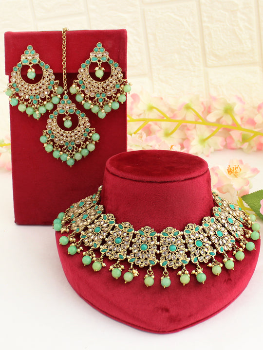 Poorva Necklace Set-Mint Green