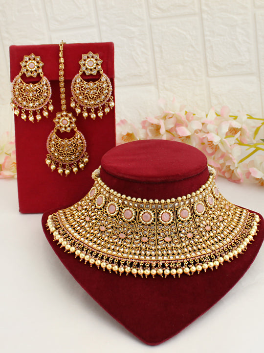 Mahima Necklace Set-Pastel Pink