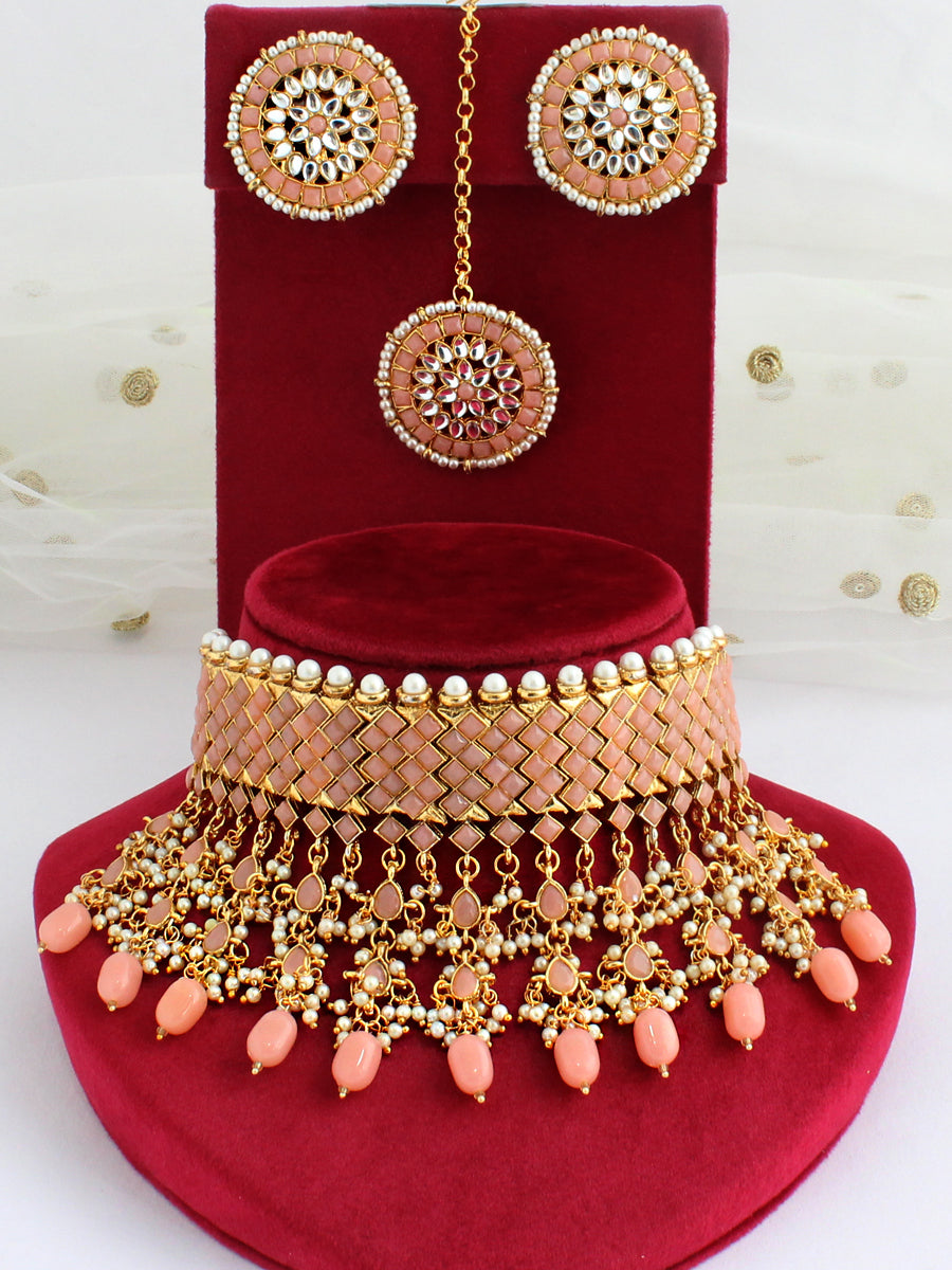 Sabhyta Necklace Set-Peach