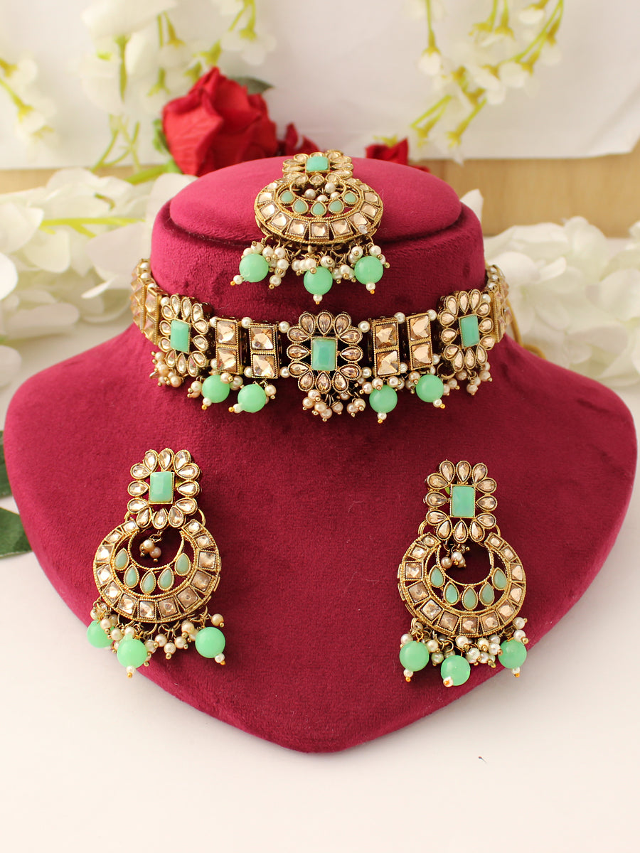 Saloni Necklace Set-Mint Green