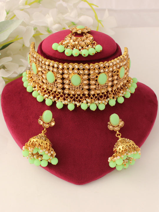 Anmol Choker Necklace Set-Mint Green