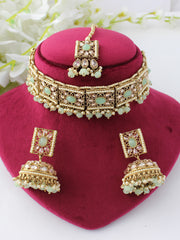 Asin Choker Necklace Set-Mint Green
