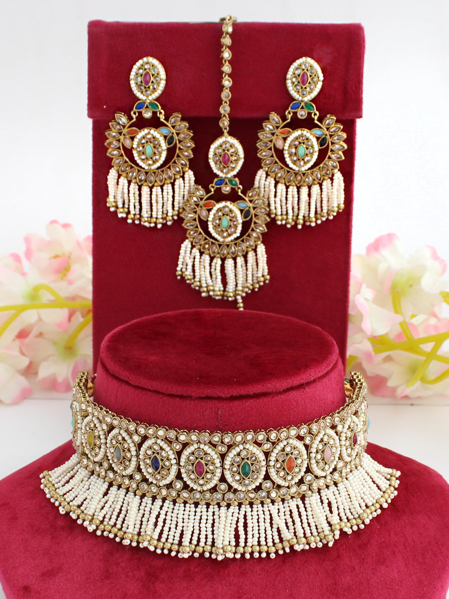 Maryam Choker Necklace Set - Multicolor