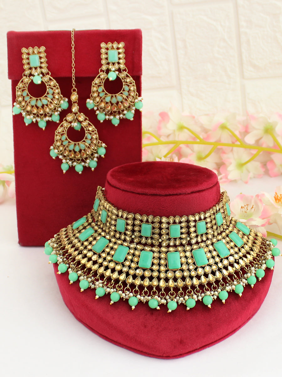 Sharvari Necklace Set-Mint Green