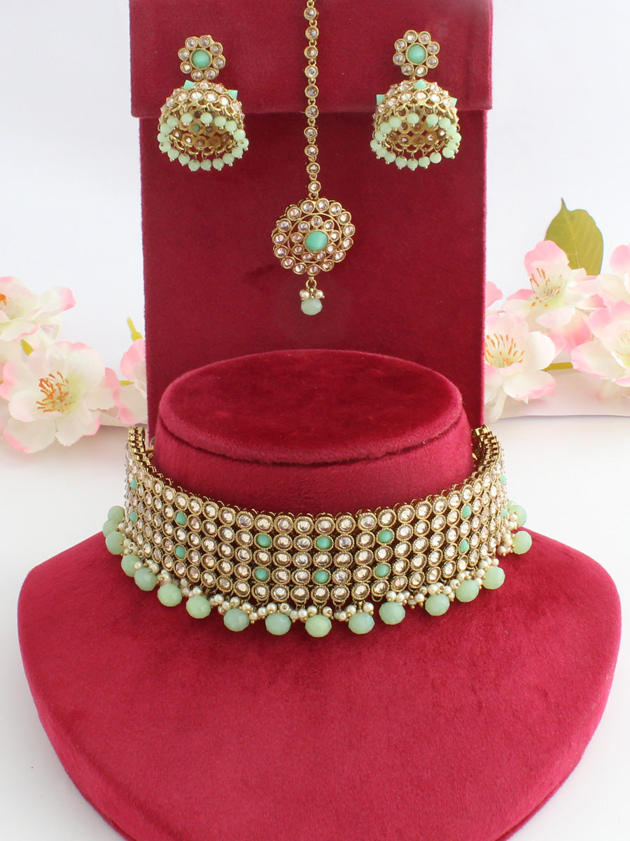 Enakshi Necklace Set-Mint Green