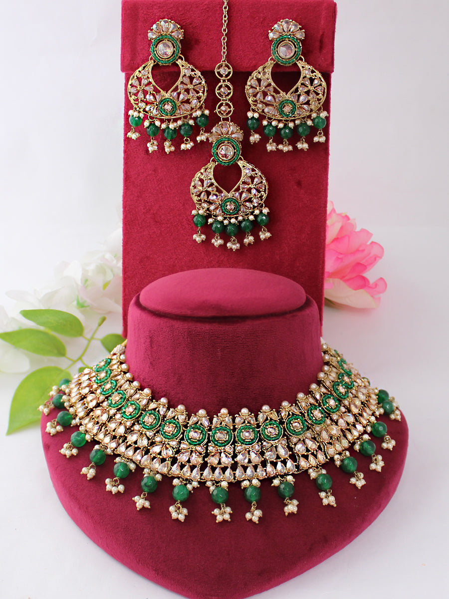 Anwesha Necklace Set-Green