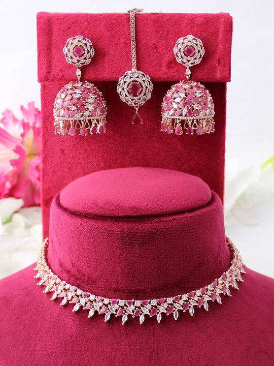 Rashi Necklace Set-Rose Gold/Ruby