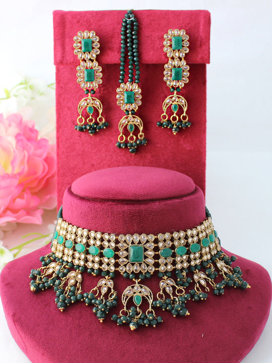 Hiba Choker Necklace Set-Green