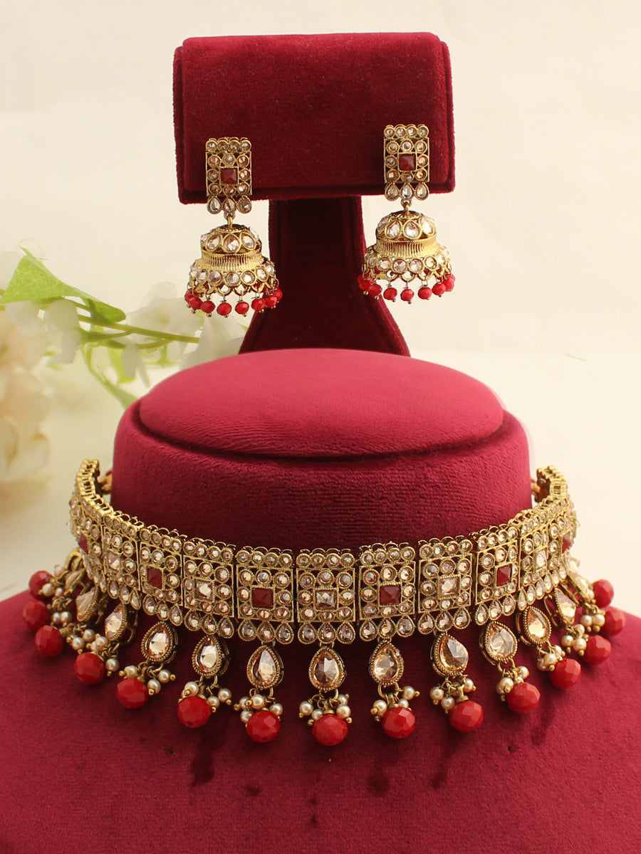 Namita Necklace Set-Red