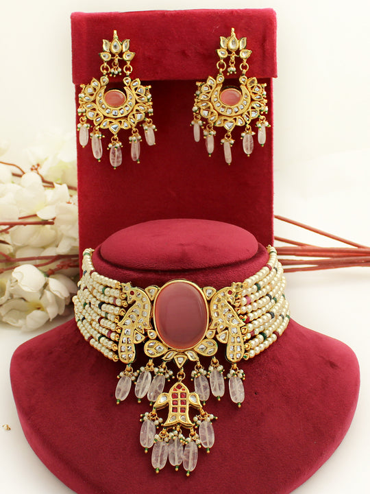 Samakshi Choker Necklace Set-Pink