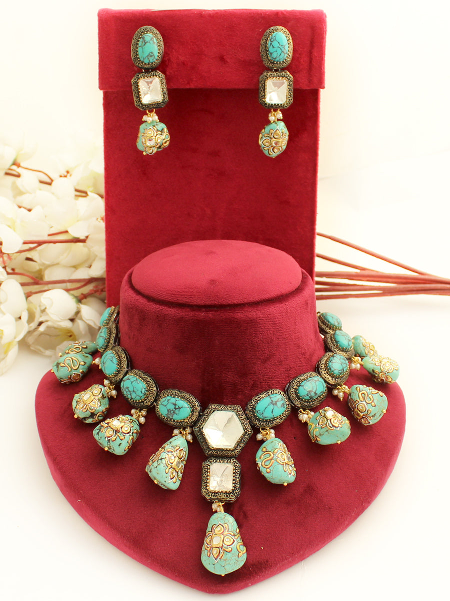 Lekha Necklace Set-Turquoise