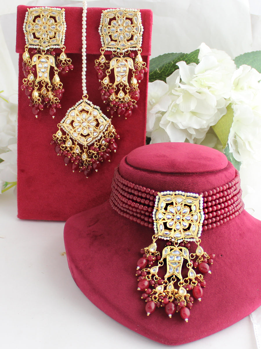 Shibani Necklace Set-Maroon