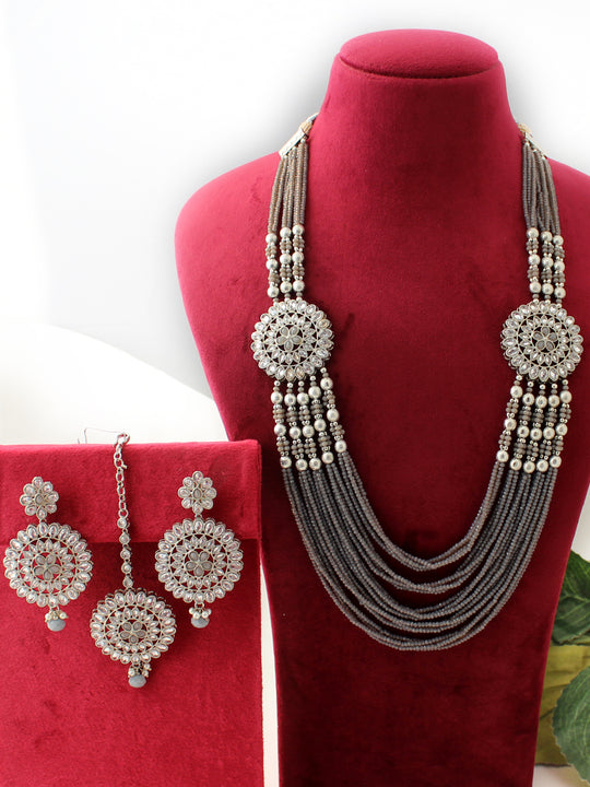 Mihika Layered Necklace Set (Silver)Grey