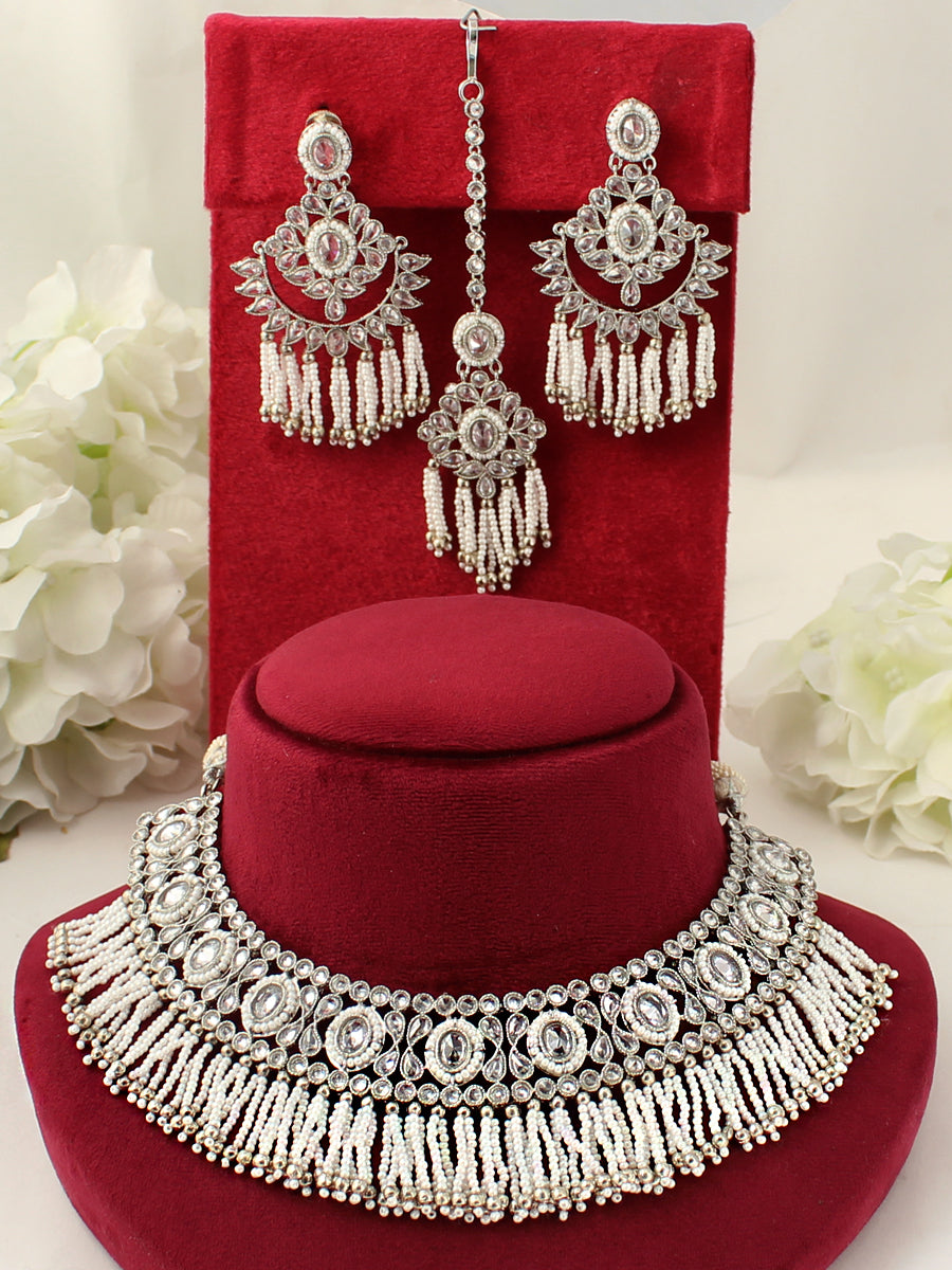 Maryam Bib Necklace Set-White