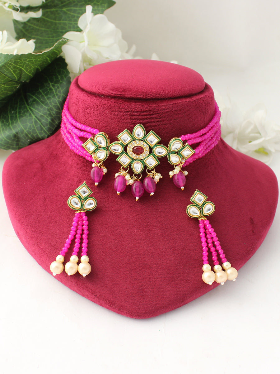 Sayma Necklace Set-Hot Pink
