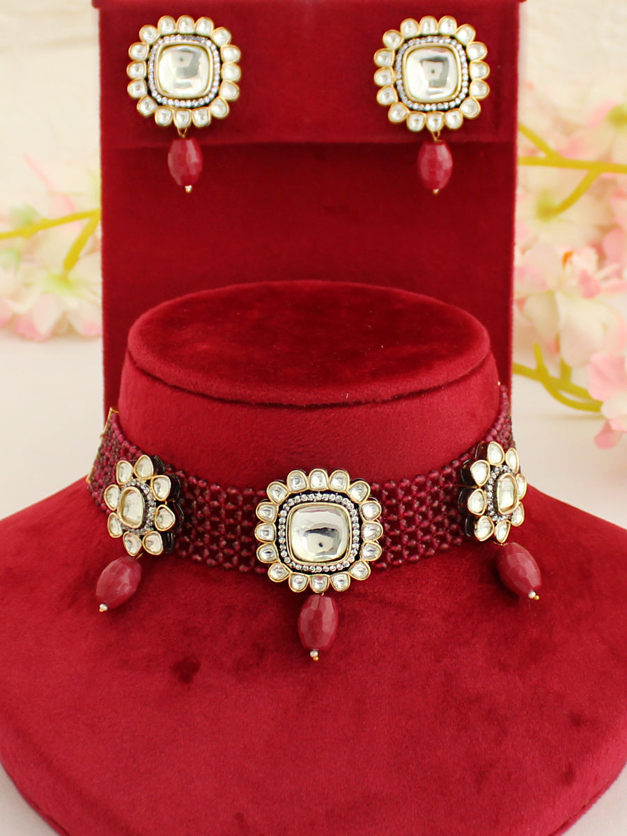 Swati Necklace Set-Maroon