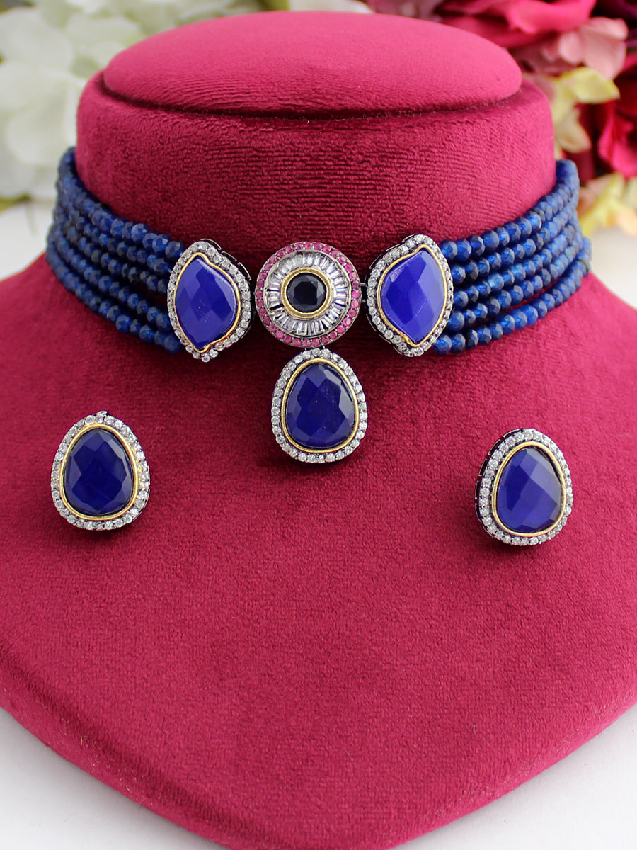 Chhavi Necklace Set-Blue