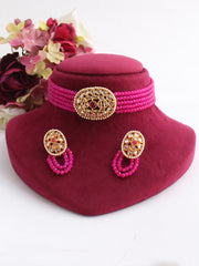 Kaveri Necklace Set-Hot Pink