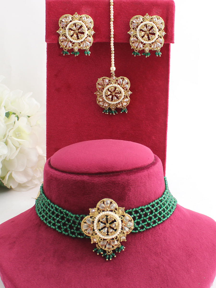 Pankti Necklace Set-Green