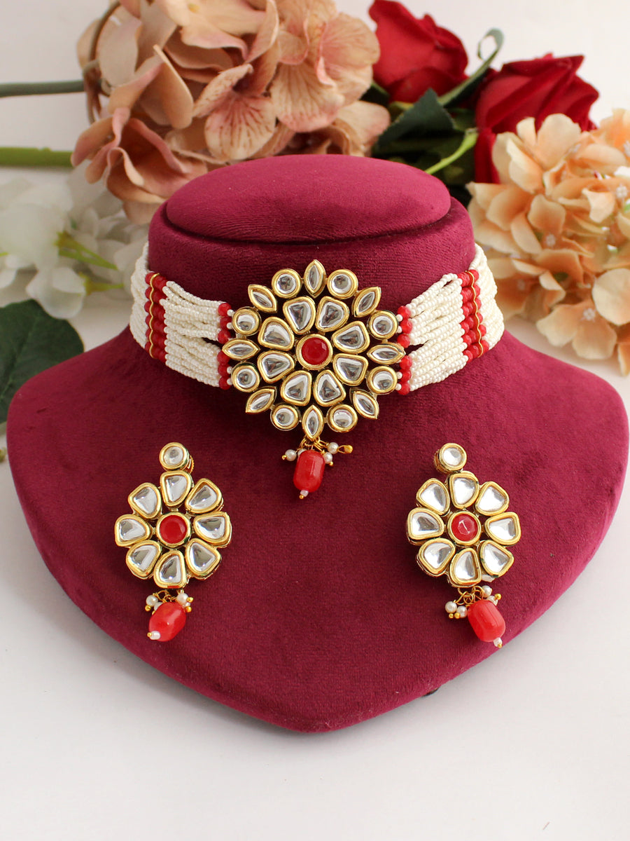 Vedika Necklace Set-Red