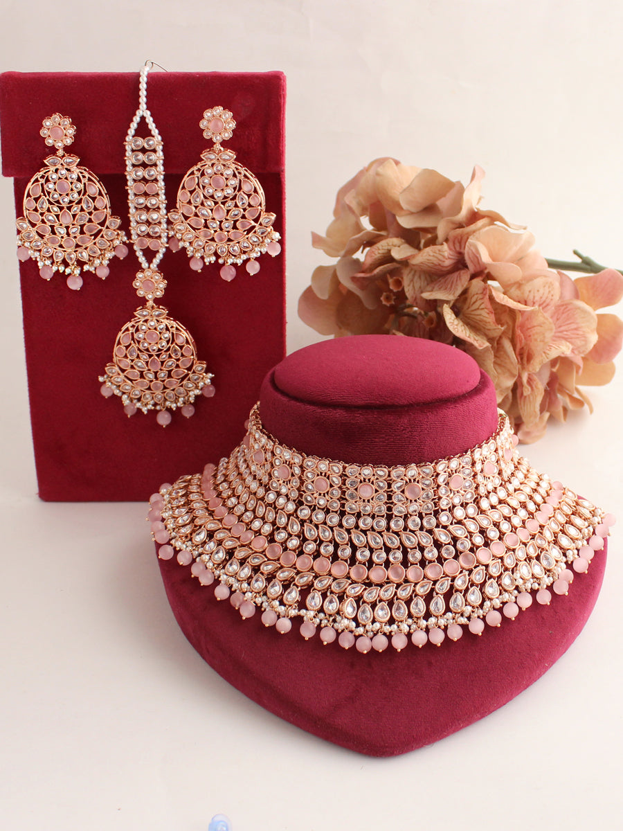Shivnya Necklace Set-Pastel Pink