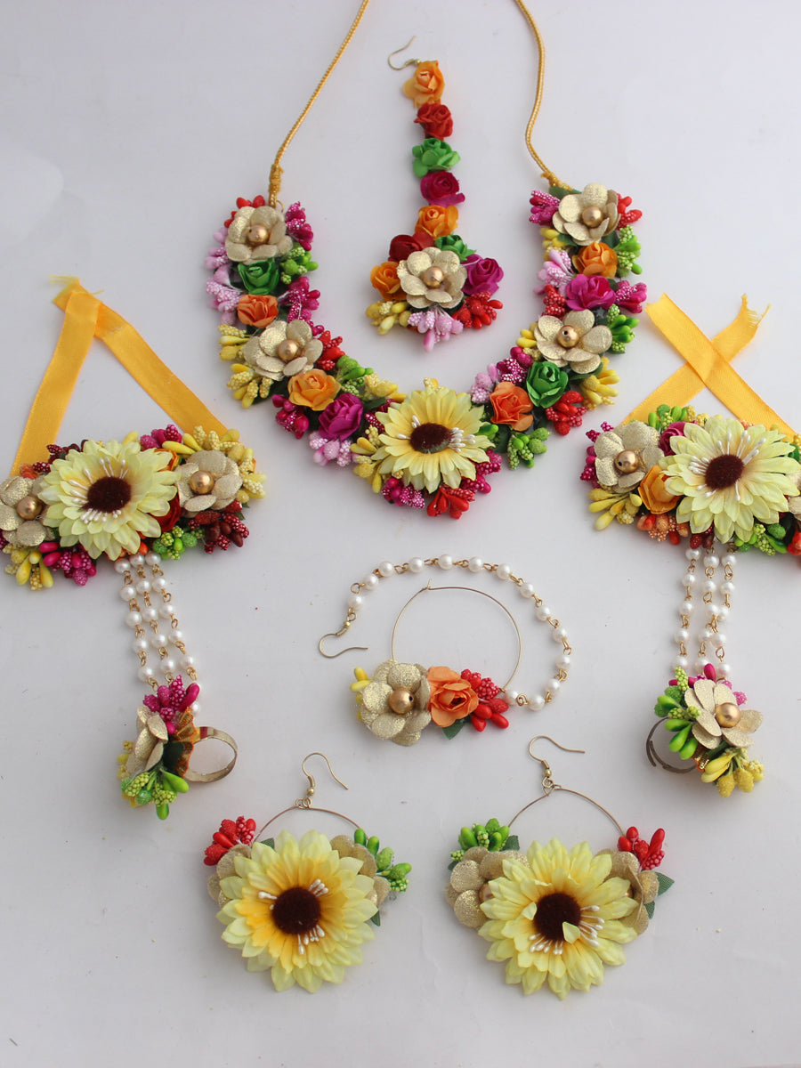 Jaanvi Floral Necklace Set-Multi Color