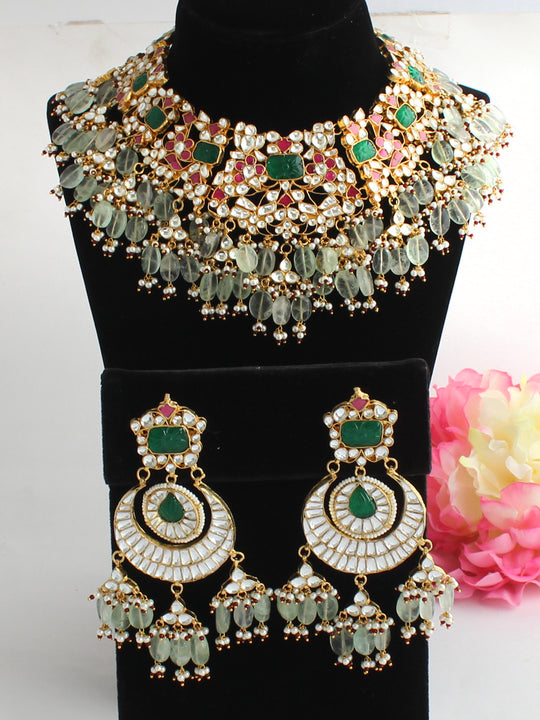 Pushkar Bib Necklace Set-Mint Green
