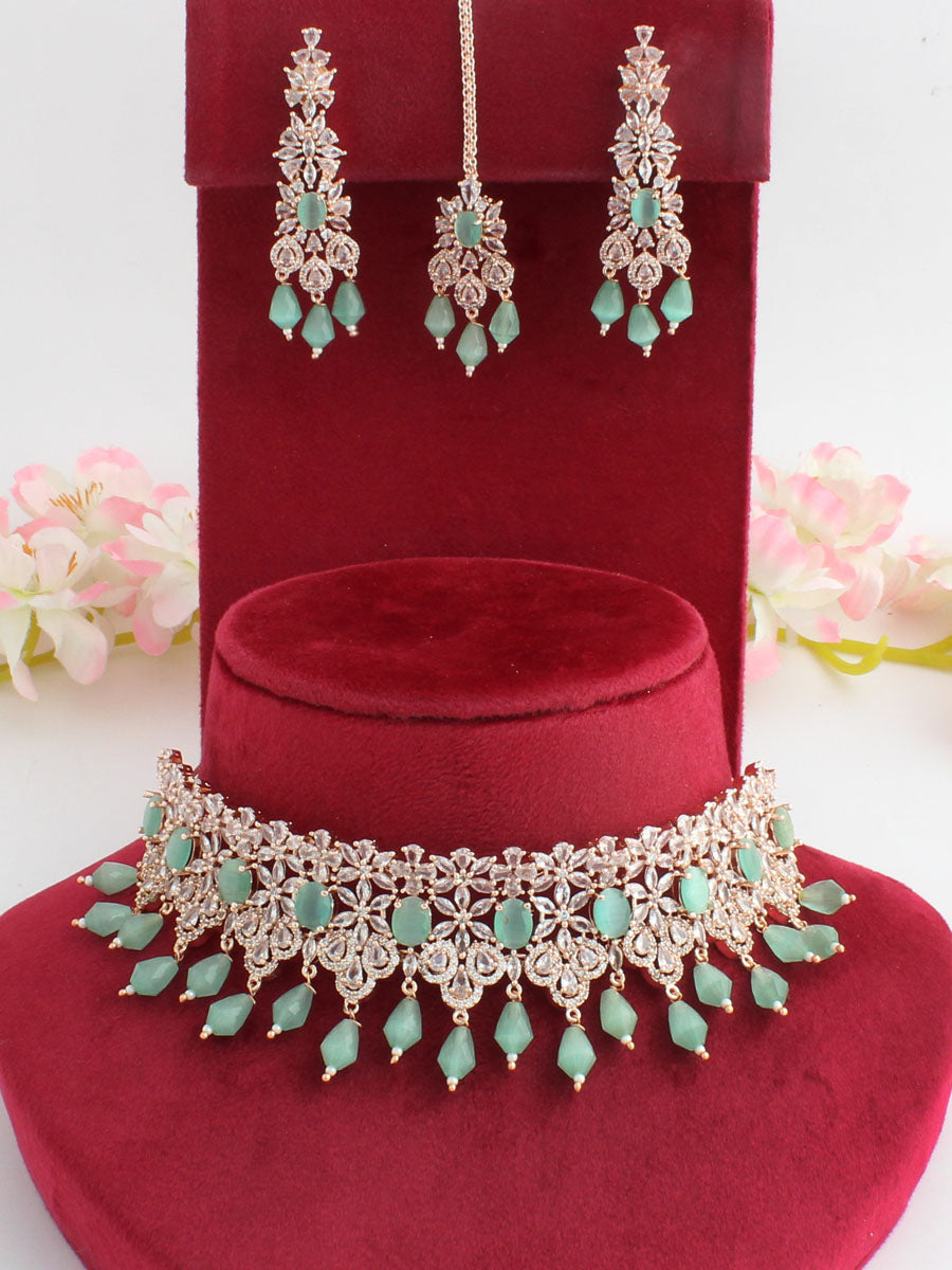 Singapore Necklace Set-Rose Gold/Mint Green 